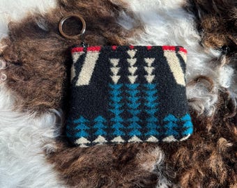 Wool Southwestern Leather Zipper Coin Pouch - Handcrafted Western Style