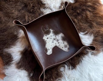 Leather Cowhide Horse Head Catch All Tray Western Home Decor Organizer