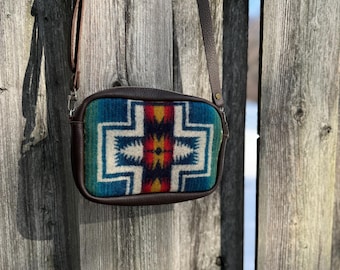 Crossbody Bag Purse - Southwestern Wool Leather Zipper Bag