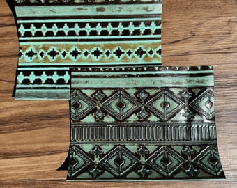 Embossed Leather Craft Lot Set of 2 Pieces - 8.5” x 11” each - Embossed Southwestern Blue Brown Colors