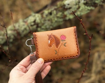 Horse Rose Tooled Leather Western Wristlet Wallet