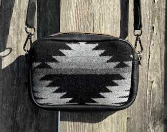 Crossbody Bag Purse - Southwestern Wool Leather Zipper Bag