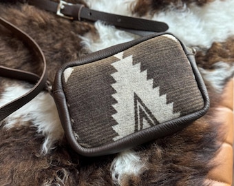 Crossbody Bag Purse - Southwestern Wool Leather Zipper Bag