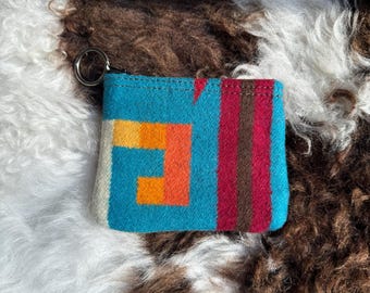 Wool Southwestern Leather Zipper Coin Pouch - Handcrafted Western Style