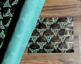 Embossed Leather Craft Piece - 8.5” x 11” - Longhorn Western Golden Blue Brown Colors