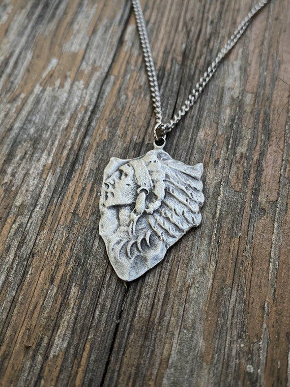 Native American Chief Arrowhead Silver Necklace