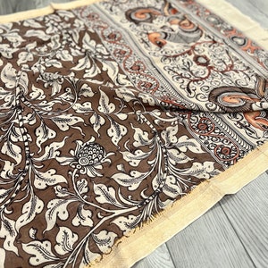 Hand painted Managalgiri Cotton Pen Kalamkari Dupatta | Handmade scarf | Natural Colors | SilkSaga