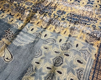 Hand Block Printed Ajrakh Maheswari Saree: Copper Zari Border