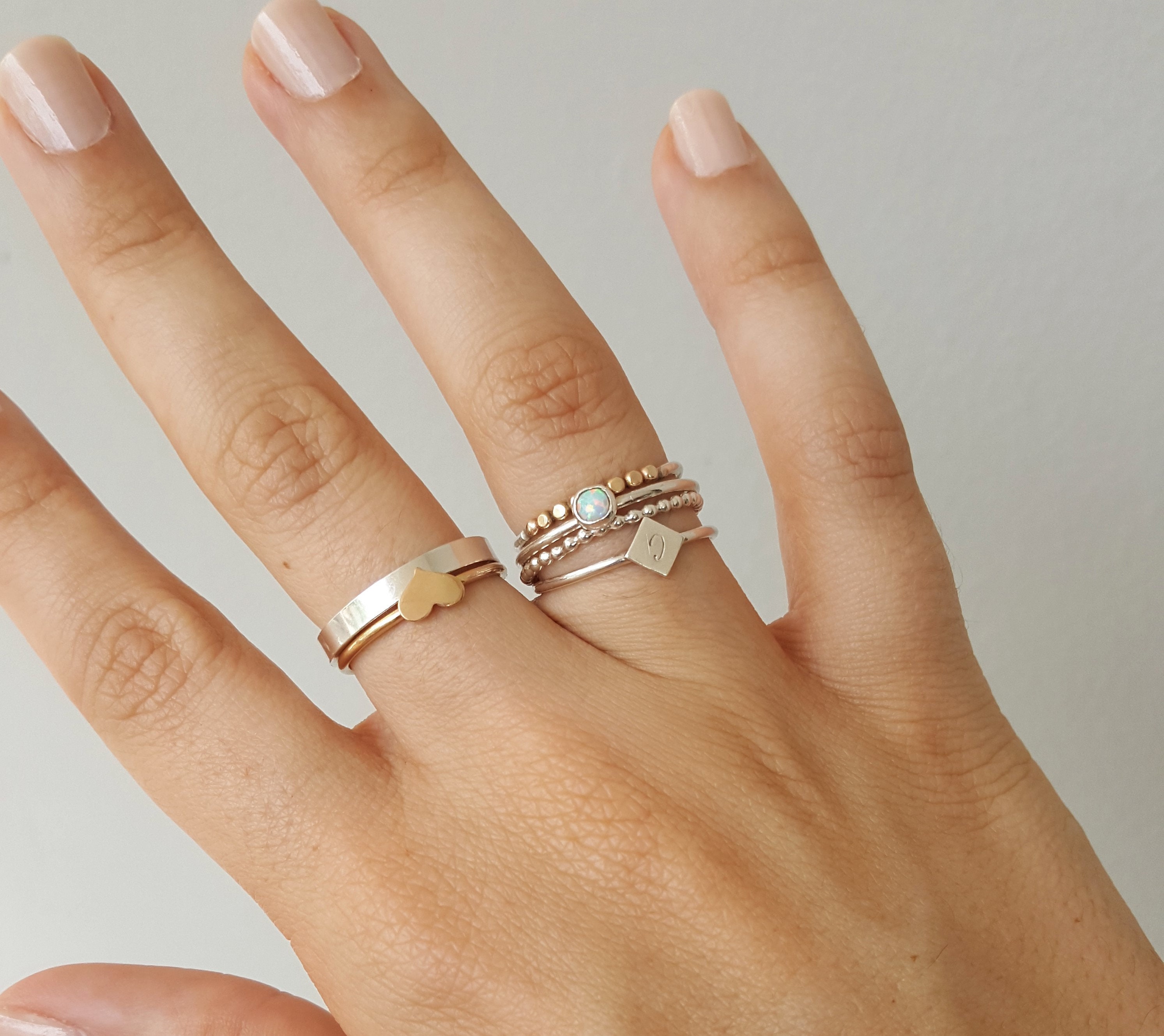 Minimalist Opal Ring Stacking Rings Sterling Silver or 14k Etsy