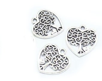 Silver Heart Tree Charms, Pendant 17x18mm Findings Supply crafting 7 pcs