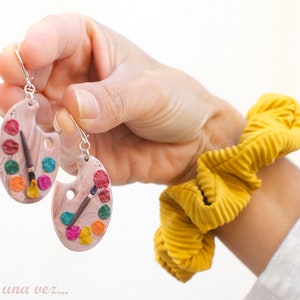 Handmade earring clay, earrings boho, ceramic palette, birthday gift for painter, artist gifts for women.