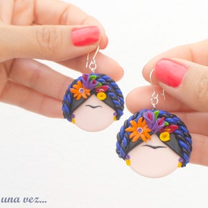 Handmade Frida earrings, mexican earrings for woman, mexican silver earring, mexican artist, handmade jewerly, original mexican earring.