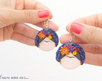 Handmade Frida earrings, mexican earrings for woman, mexican silver earring, mexican artist, handmade jewerly, original mexican earring.