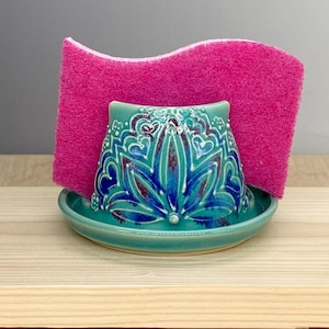 Ceramic Sponge Holder - Napkin Holder - Floral Design - Kitchen Decor - Slip Trailed Pottery