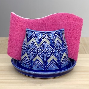 Ceramic Sponge Holder - Napkin Holder - Moroccan Floral Decor - Kitchen Decor - Slip Trailed Pottery