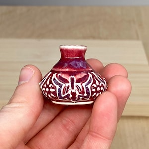Miniature Ceramic Bud Vase – Small Accent Vase - Butterfly Design – Slip Trailed Pottery