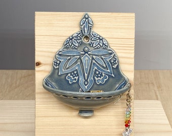 Ceramic Earring Holder - Wall Mount - Jewelry Organizer - Dragonfly Design - Slip Trailed Pottery