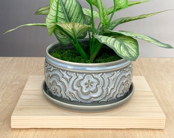 5" Ceramic Planter – Planter with Attached Bottom -  Art Nouveau - Slip Trailed Pottery