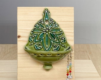 Ceramic Earring Holder - Wall Mount - Jewelry Organizer - Floral Design - Slip Trailed Pottery