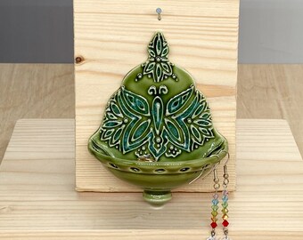 Ceramic Earring Holder - Wall Mount - Jewelry Organizer - Butterfly Design - Slip Trailed Pottery