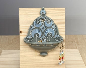 Ceramic Earring Holder - Wall Mount - Jewelry Organizer - Lunar Design - Slip Trailed Pottery