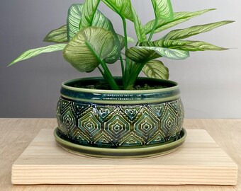 5" Ceramic Planter – Planter with Attached Bottom -  Moroccan Decor - Slip Trailed Pottery