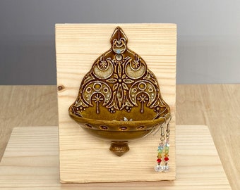 Ceramic Earring Holder - Wall Mount - Jewelry Organizer - Lunar Design - Slip Trailed Pottery