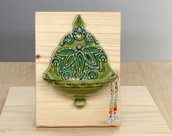 Ceramic Earring Holder - Wall Mount - Jewelry Organizer - Dragonfly Design - Slip Trailed Pottery