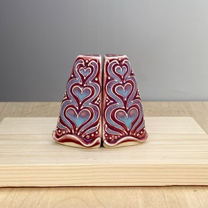 Stoneware Salt and Pepper Shaker Set Heart Design Slip Trailed Pottery image 1