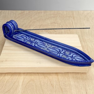 Ceramic Incense Burner – Incense Stick Holder – Floral Lunar Design – Slip Trailed Pottery