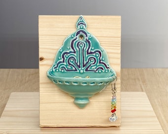 Ceramic Earring Holder - Wall Mount - Jewelry Organizer - Arabesque Design - Slip Trailed Pottery