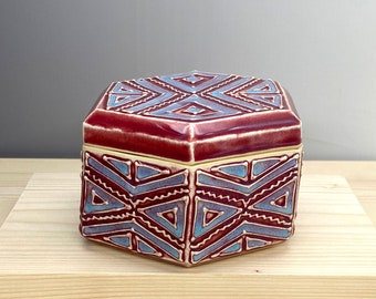 Sale*** Ceramic Treasure Box  - Jewelry Organizer – Moroccan Decor – Trinket Dish – Slip Trailed Pottery