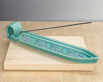 Ceramic Incense Burner – Incense Stick Holder – Butterfly Design – Slip Trailed Pottery