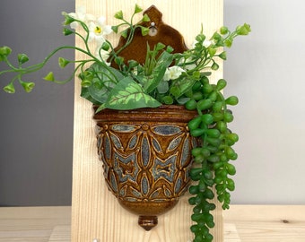 wall pocket USSR brown flower vase Vintage Ceramic Hanging Vase wall hanging planter home decor