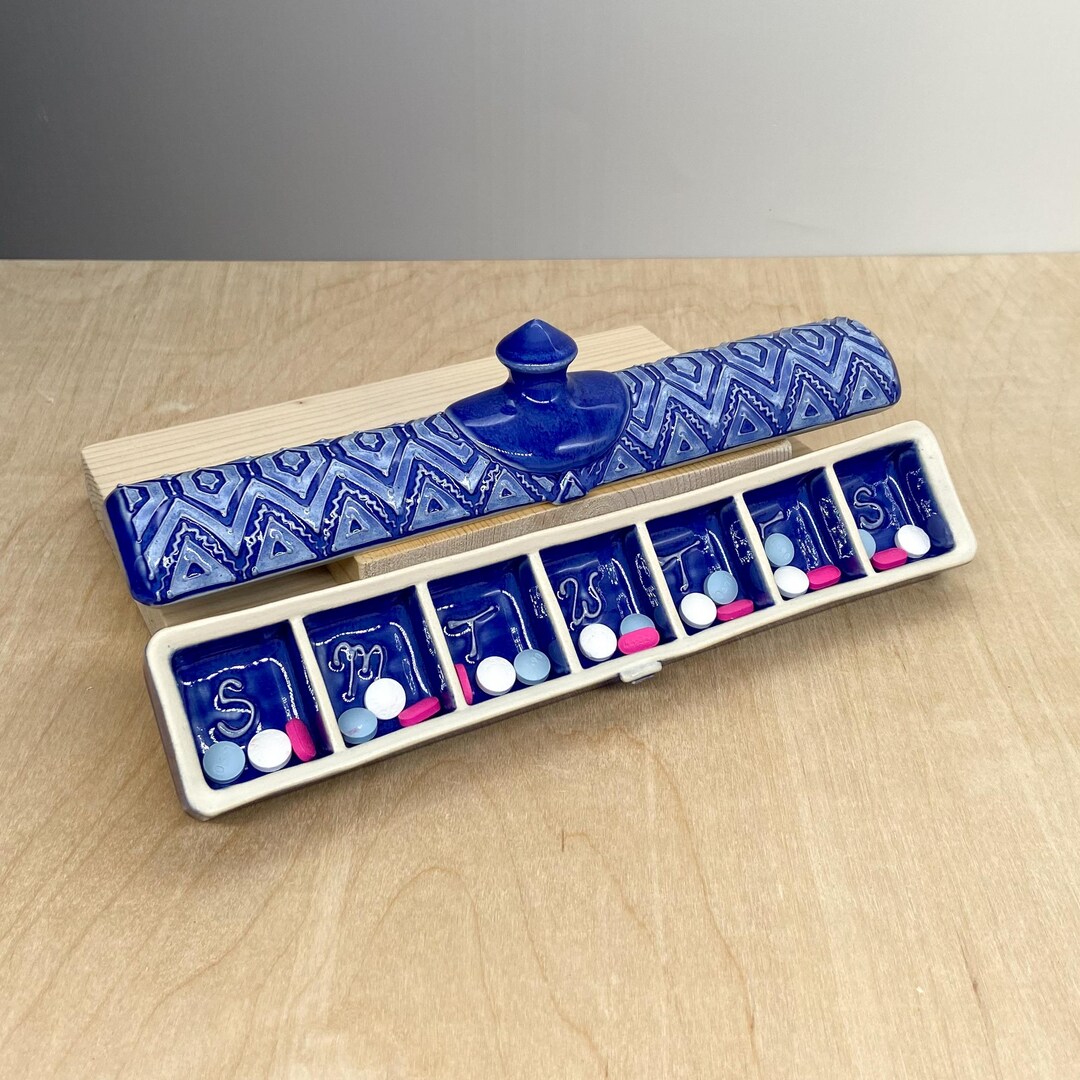 7 Day Pill Box - Ceramic Pill Case- Moroccan Decor - Slip Trailed ...