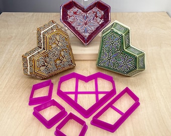 Heart Box Clay Cutters: Ceramic Pottery Tool Set - Cookie Cutter Project