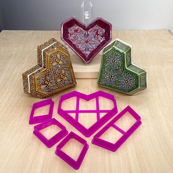 Heart Box Clay Cutters: Ceramic Pottery Tool Set - Cookie Cutter Project