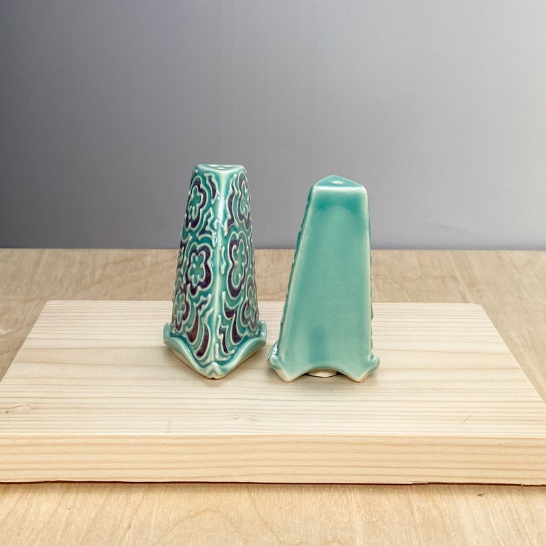 Stoneware Salt and Pepper Shaker Set Art Nouveau Slip Trailed Pottery image 6