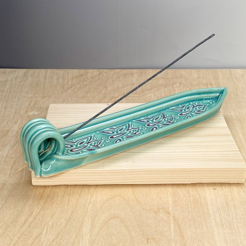 Ceramic Incense Burner Incense Stick Holder Butterfly Design Slip Trailed Pottery image 4