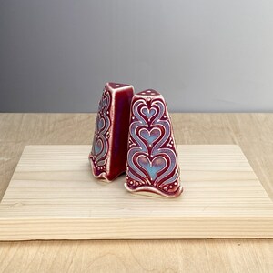 Stoneware Salt and Pepper Shaker Set Heart Design Slip Trailed Pottery image 5