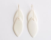Louise, white layered leaves earrings