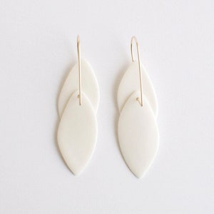 Louise, white layered leaves earrings