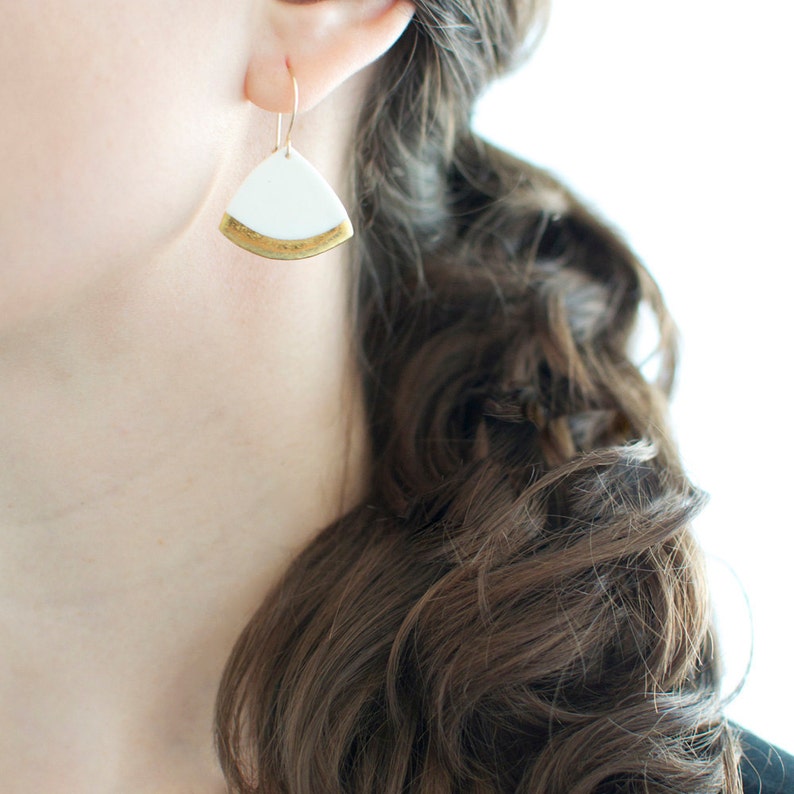 P a o l a Elegant summer earrings White & gold porcelain Etsy