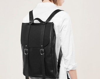 Black middle size leather backpack rucksack / In stock / Black Leather Backpack / Leather laptop bag / Leather rucksack / Christmas Gift /