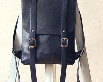navy leather backpack womens