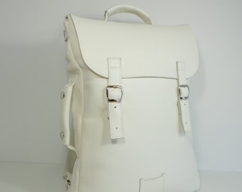 Milky white large leather backpack rucksack / In stock / Leather Backpack / Leather rucksack / Unisex backpack / Laptop bag / Gift /