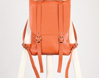 Orange small leather backpack rucksack / In stock / Orange Backpack / Leather Backpack / Leather rucksack / Womens backpack / Gift /