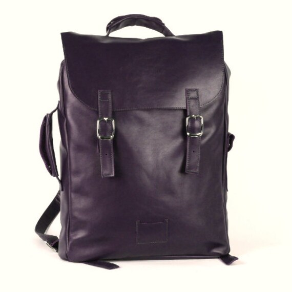 Dark violet large leather backpack rucksack / To order / Dark | Etsy