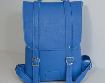 Sky-blue leather backpack rucksack / In stock / Sky-blue backpack / Leather bag / Leather rucksack / Womens backpack / Laptop bag / Gift /