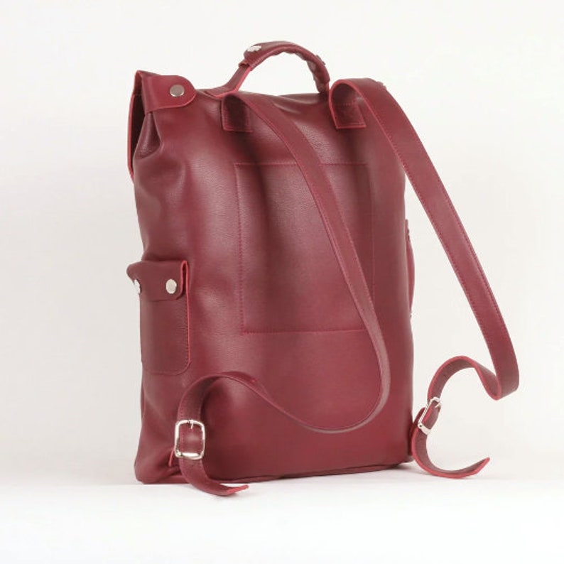 Wine/cherry colored large leather backpack rucksack / To Etsy